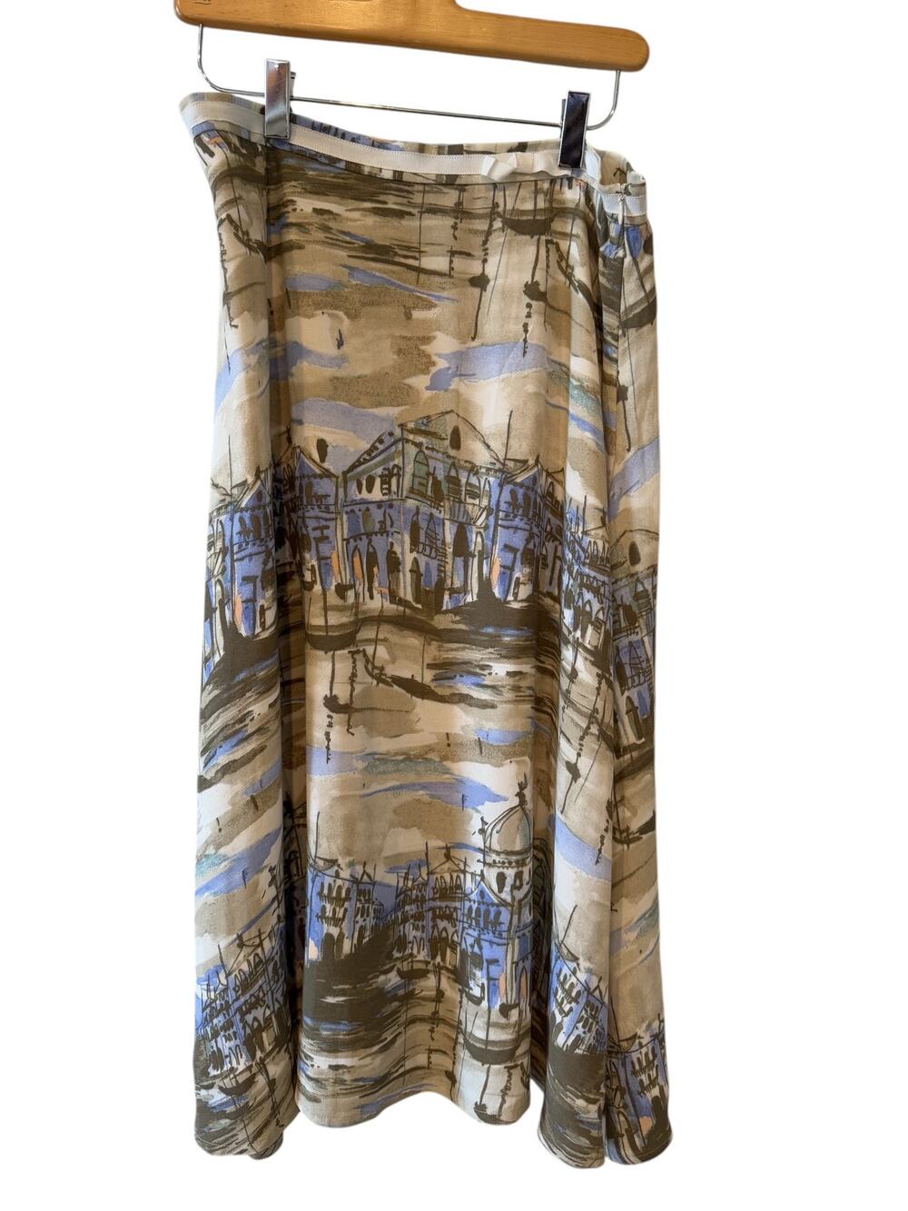 Vintage Liz Claiborne Italian Venice Print Midi Twirl Skirt
